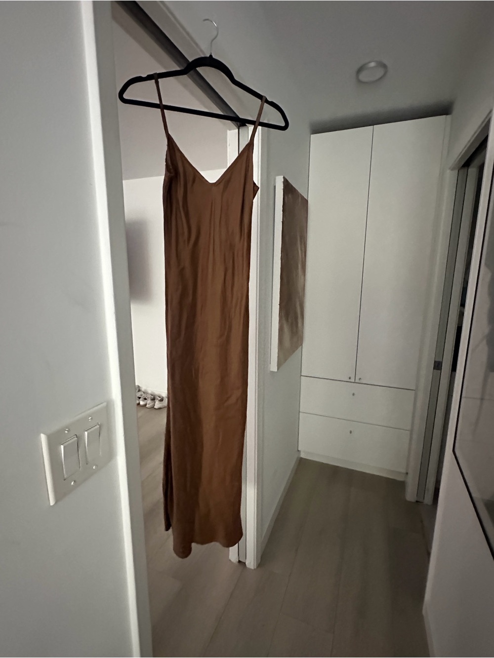 Classic Brown Slip Dress - Elegant V-Neck Spaghetti Strap Cali dreaming